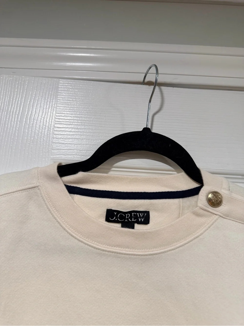 NWOT J.Crew Size M Cream Gold Button Shoulder Sweatshirt Crewneck Pullover Top